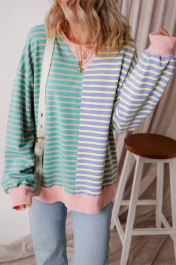 Sky Blue Stripe Colorblock Drop Shoulder Oversize Sweatshirt