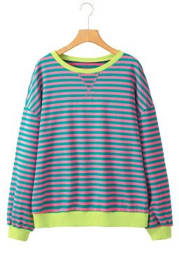 Green Stripe Contrast Edge Cross Seam Oversized Sweatshirt