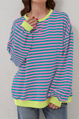 Green Stripe Contrast Edge Cross Seam Oversized Sweatshirt