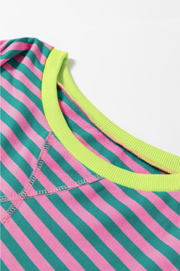 Green Stripe Contrast Edge Cross Seam Oversized Sweatshirt