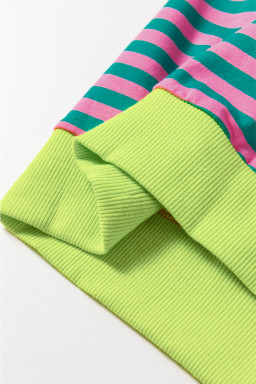 Green Stripe Contrast Edge Cross Seam Oversized Sweatshirt