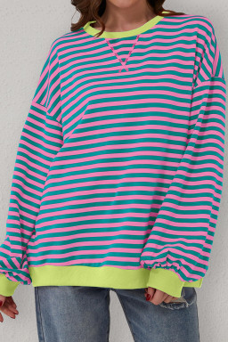 Green Stripe Contrast Edge Cross Seam Oversized Sweatshirt