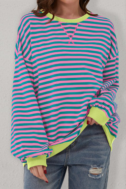 Green Stripe Contrast Edge Cross Seam Oversized Sweatshirt