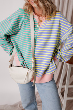 Sky Blue Stripe Colorblock Drop Shoulder Oversize Sweatshirt
