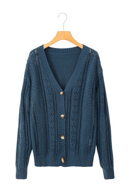 Real Teal Hollow Knit Drop Shoulder Cardigan