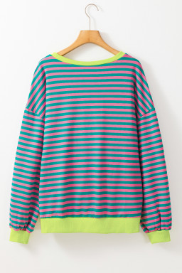 Green Stripe Contrast Edge Cross Seam Oversized Sweatshirt