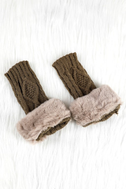 Camel Faux Fur Detail Fingerless Knit Gloves