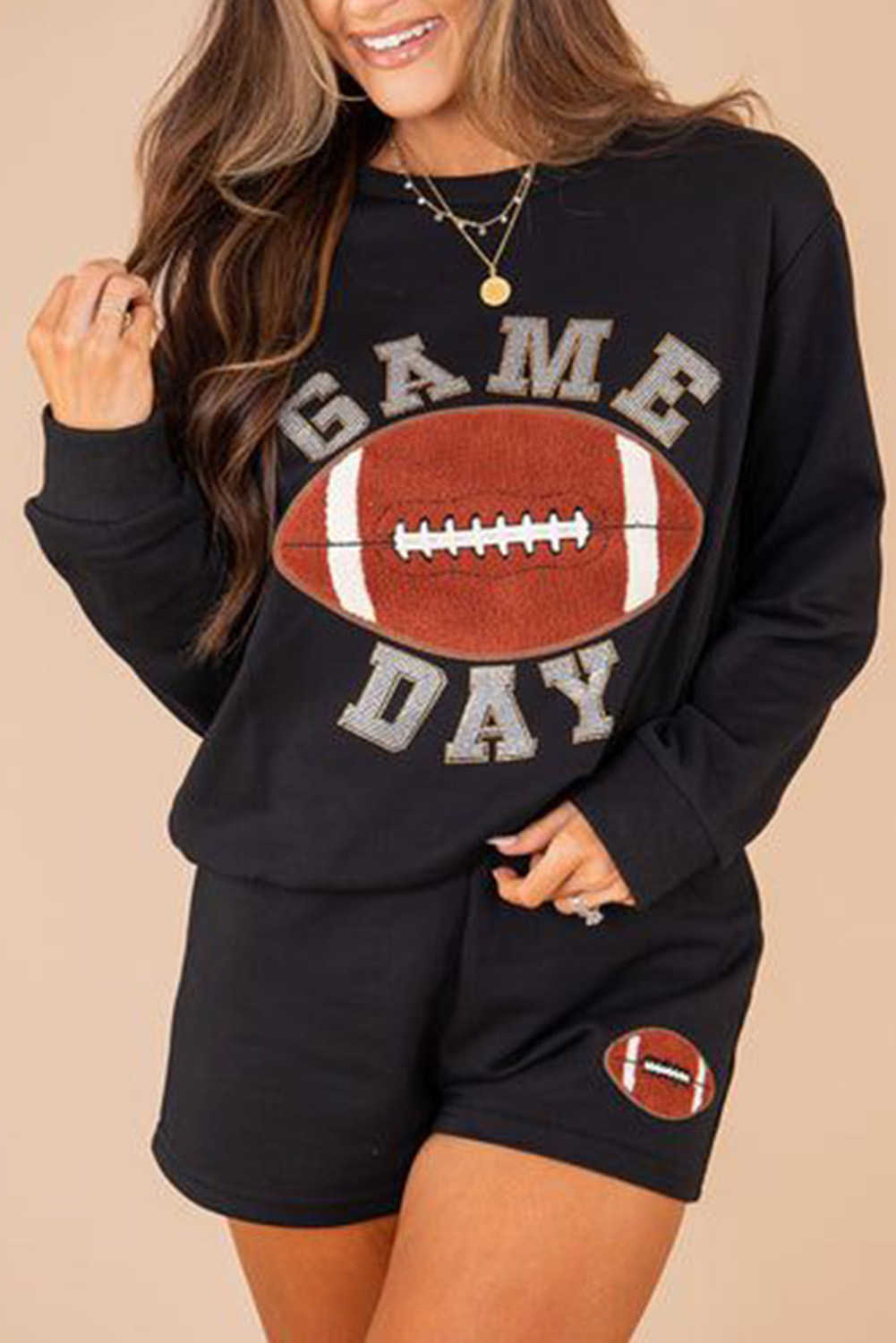 Conjunt de jersei i pantalons curts amb estampat de futbol GAME DAY negre