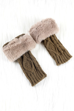 Camel Faux Fur Detail Fingerless Knit Gloves