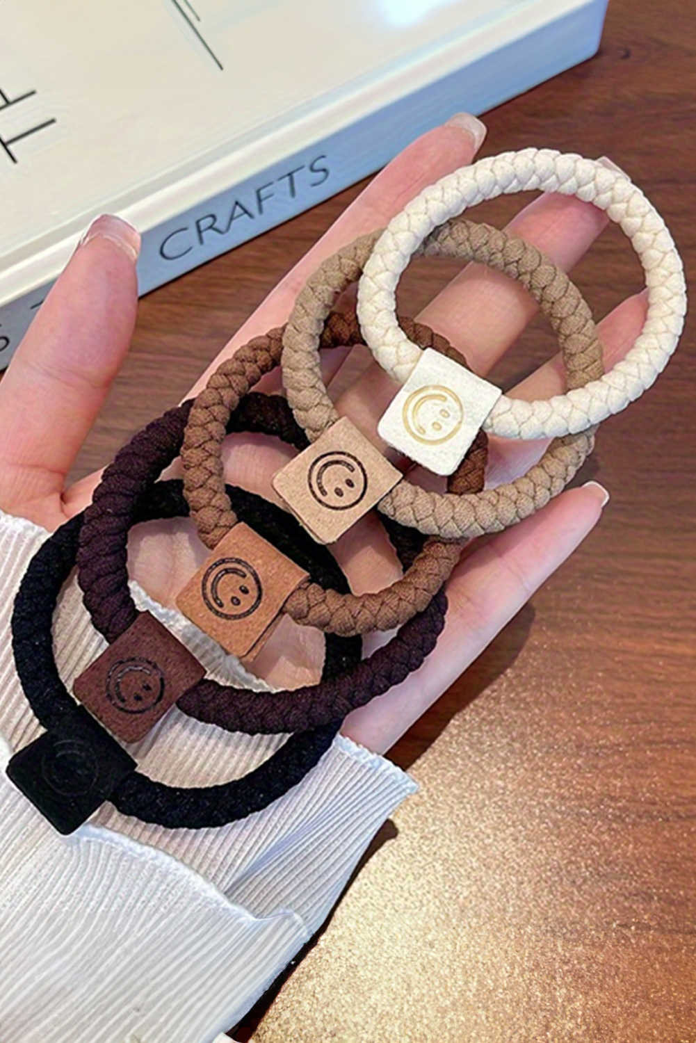 Chestnut 5Pcs Smile Face Decor Braided Hair Tie