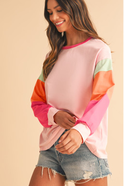 Pink Color Block Sleeve Loose Fit Top