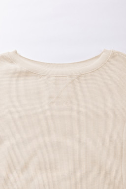 White Waffle Bishop Sleeve Split Oversized Sweatshirt