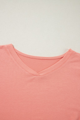 Grapefruit Orange Colorblock V Neck Slits Oversized Top