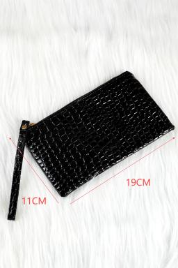 Black Crocodile Pattern PU Zipper Wristlet Clutch