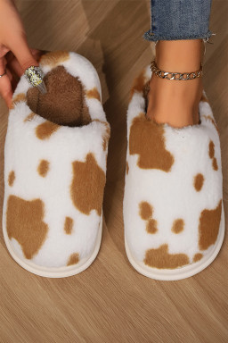 Chestnut Animal Spot Winter Plush Home Slippers