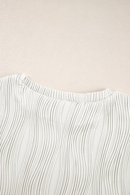 White Wavy Textured Solid Color Drop Shoulder Pullover Top