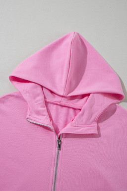 Bonbon Half Zipper Kangaroo Pocket Short Sleeve Hoodie