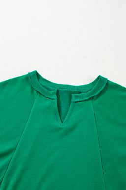 Bright Green Exposed Seam Notched Neck Plus Size Sweatshirt