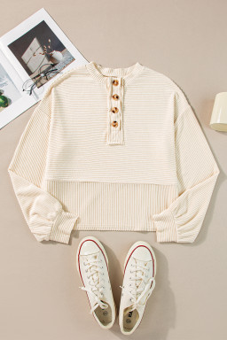 Apricot Textured Lantern Sleeve Henley Top