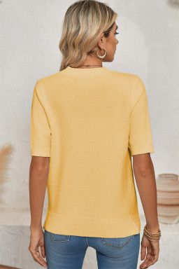 Yellow Cream Cute Flower Pattern Knitted Top