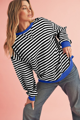 Black Stripe Contrast Edge Cross Seam Oversized Sweatshirt