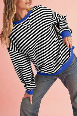 Black Stripe Contrast Edge Cross Seam Oversized Sweatshirt