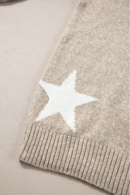Khaki Star Pattern Drop Shoulder Knit Sweater