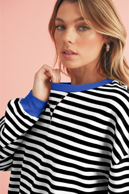 Black Stripe Contrast Edge Cross Seam Oversized Sweatshirt