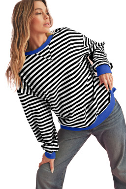 Black Stripe Contrast Edge Cross Seam Oversized Sweatshirt