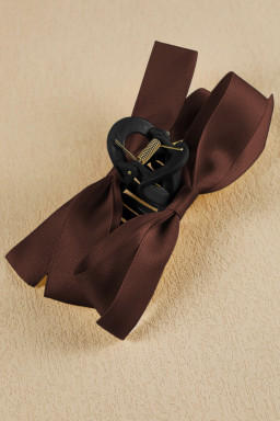 Coffee Solid Color Ribbon Bow Decor Hair Clip