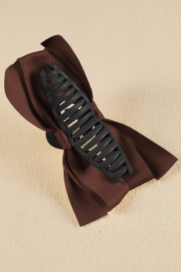 Coffee Solid Color Ribbon Bow Decor Hair Clip