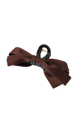 Coffee Solid Color Ribbon Bow Decor Hair Clip