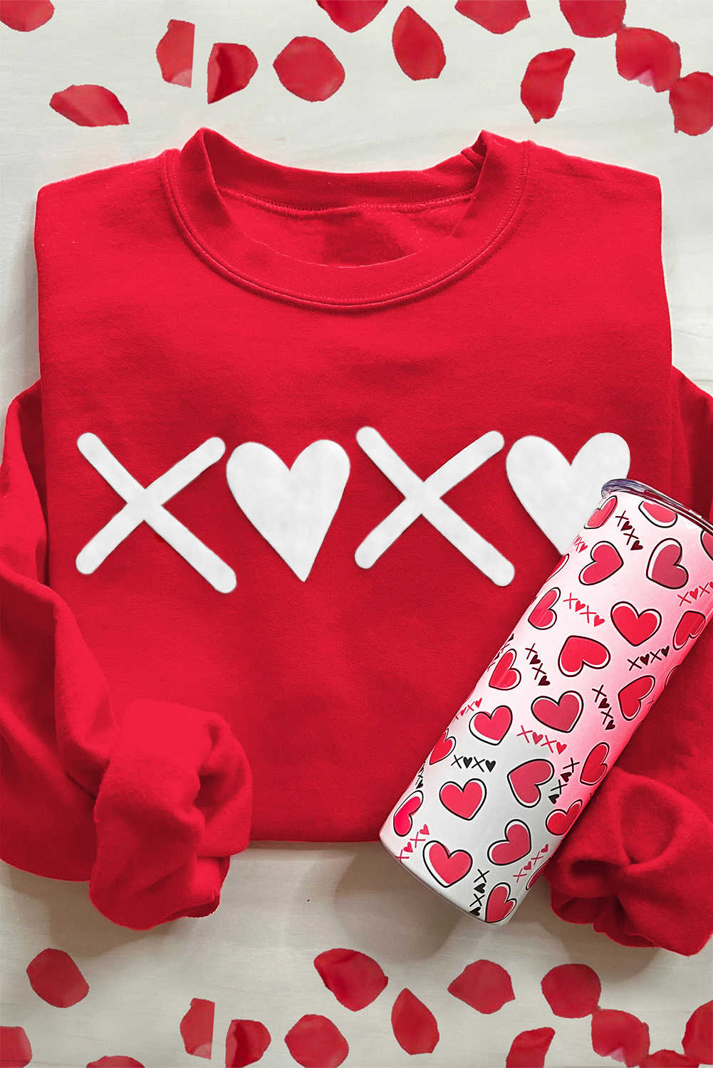 Red XOXO Heart Print Valentine Graphic Sweatshirt