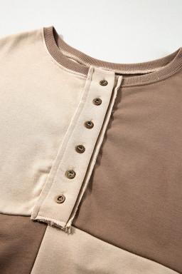 Parchment Colorblock Henley High Low Loose Sweatshirt