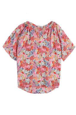 Multicolor Gorgeous Notch V Neck Short Sleeve Floral Blouse
