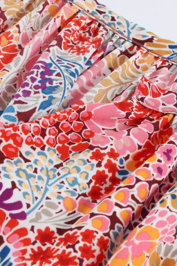 Multicolor Gorgeous Notch V Neck Short Sleeve Floral Blouse