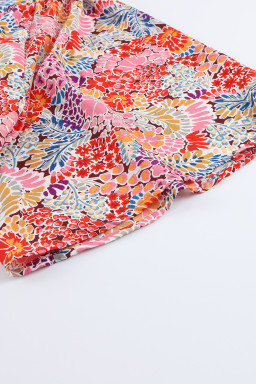 Multicolor Gorgeous Notch V Neck Short Sleeve Floral Blouse