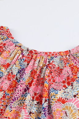 Multicolor Gorgeous Notch V Neck Short Sleeve Floral Blouse