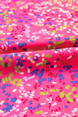 Purple Abstract Print Puff Sleeve V Neck Plus Size Blouse