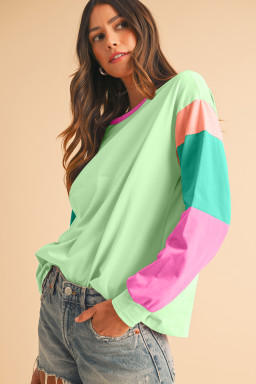 Green Color Block Sleeve Loose Fit Top