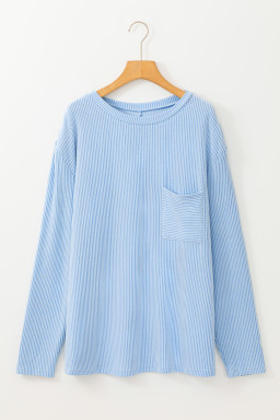 Myosotis Plus Size Ribbed Textured Pocketed Long Sleeve Top