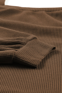 Brown Waffle Texture Casual Square Neck Pullover Top