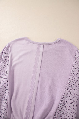 Orchid Petal Crochet Patchwork Exposed Seam Ribbed Trim Sweatshirt