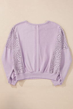 Orchid Petal Crochet Patchwork Exposed Seam Ribbed Trim Sweatshirt