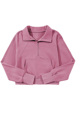 Phalaenopsis Zip Up Stand Collar Ribbed Thumbhole Sleeve Sweatshirt