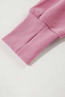 Phalaenopsis Zip Up Stand Collar Ribbed Thumbhole Sleeve Sweatshirt