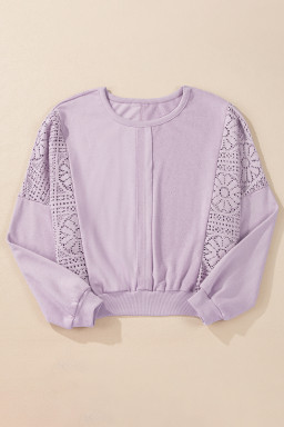 Orchid Petal Crochet Patchwork Exposed Seam Ribbed Trim Sweatshirt