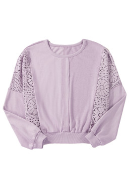 Orchid Petal Crochet Patchwork Exposed Seam Ribbed Trim Sweatshirt