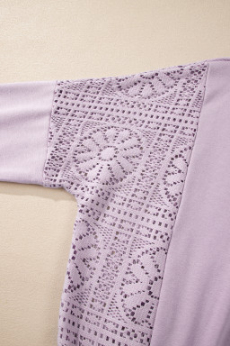 Orchid Petal Crochet Patchwork Exposed Seam Ribbed Trim Sweatshirt