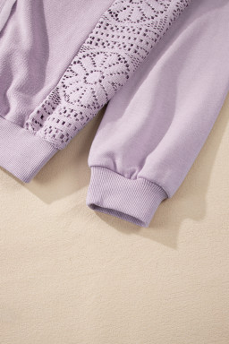 Orchid Petal Crochet Patchwork Exposed Seam Ribbed Trim Sweatshirt